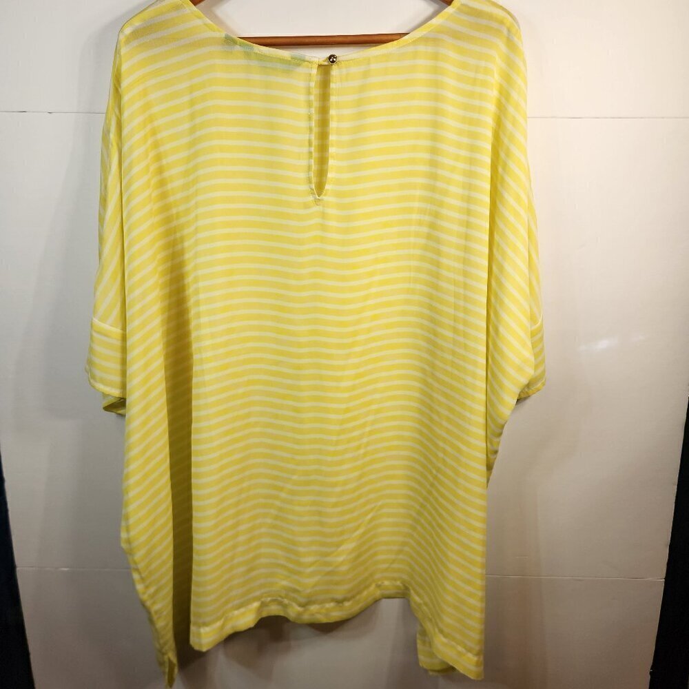C Wonder Striped Button Front Extra Long Tunic Blouse Short Sleeve Plus 1X